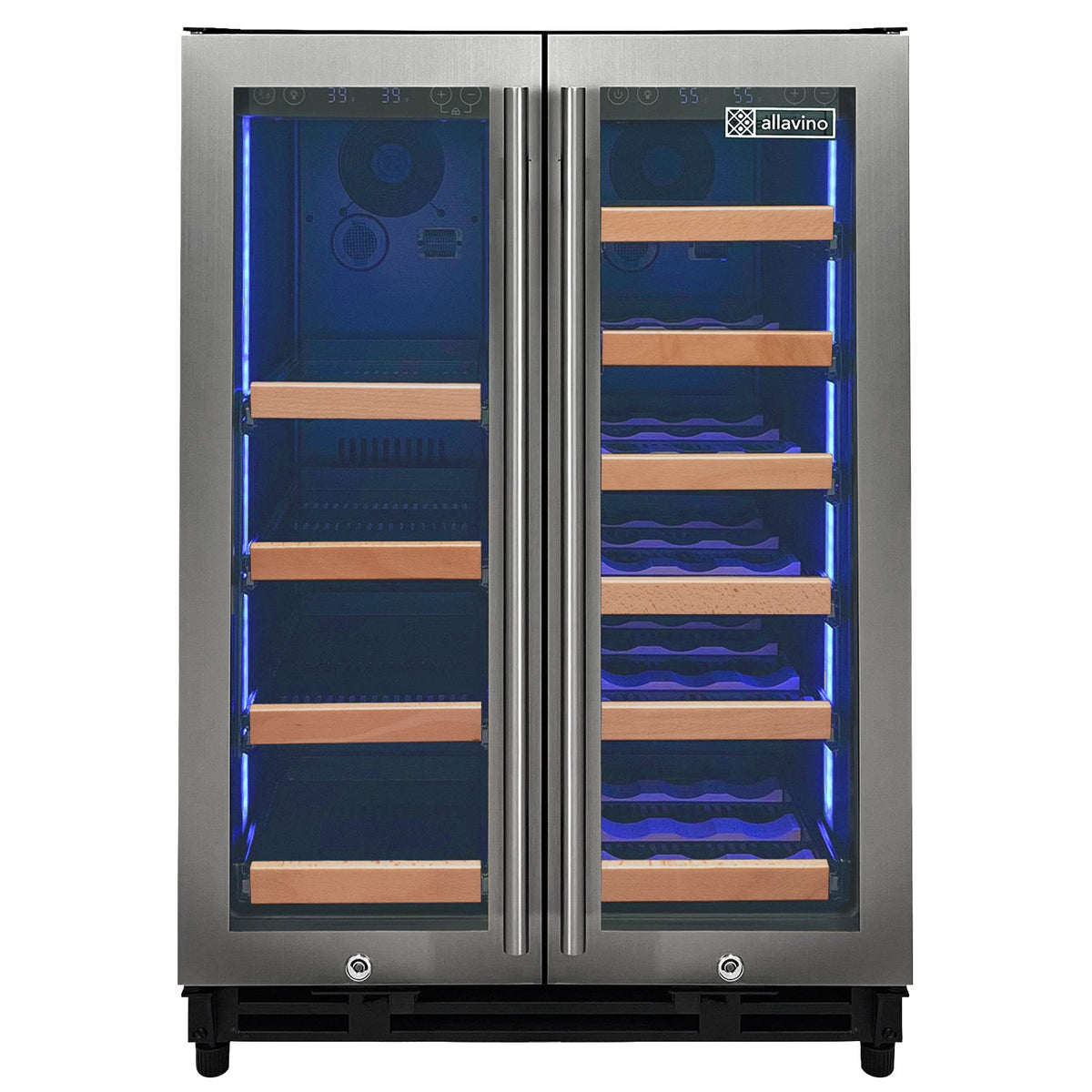 Allavino Reserva Series 24 Inch Wide Two Door Stainless Steel Wine Refrigerator/Beverage Center with Wood Front Shelves