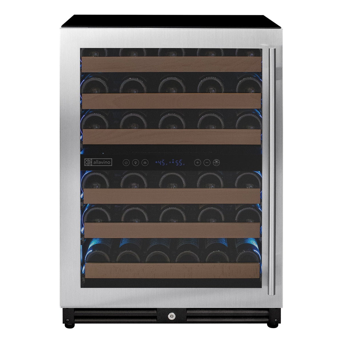 Allavino Reserva Series 51 Bottle Dual Zone Undercounter Wine Left Hinge Refrigerator Cooler with Stainless Steel Door